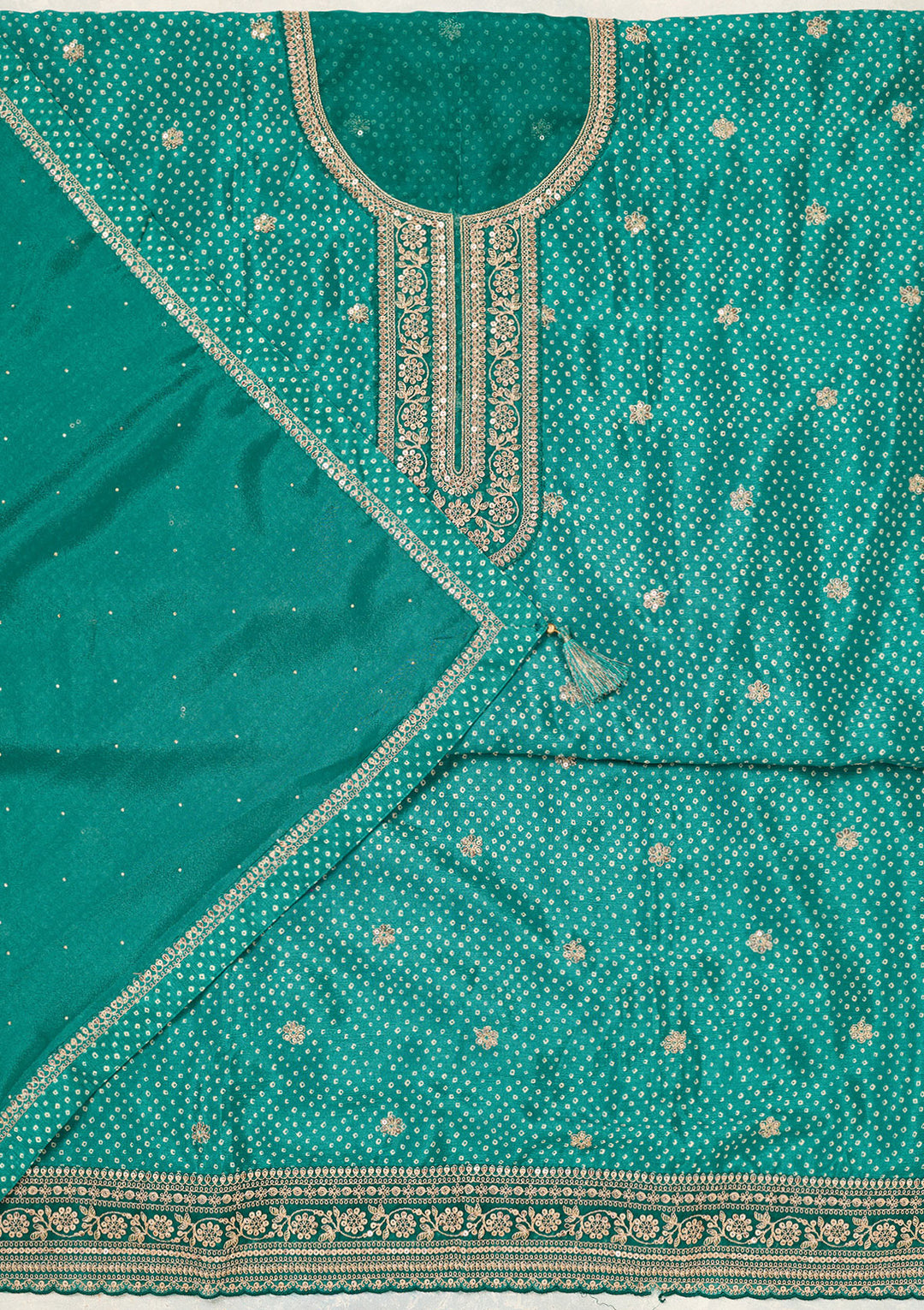 Rama Green Zariwork (Gold) Chinon Unstitched Salwar Suit