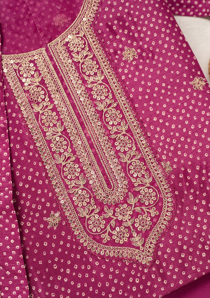 Wine Zariwork (Gold) Chinon Unstitched Salwar Suit