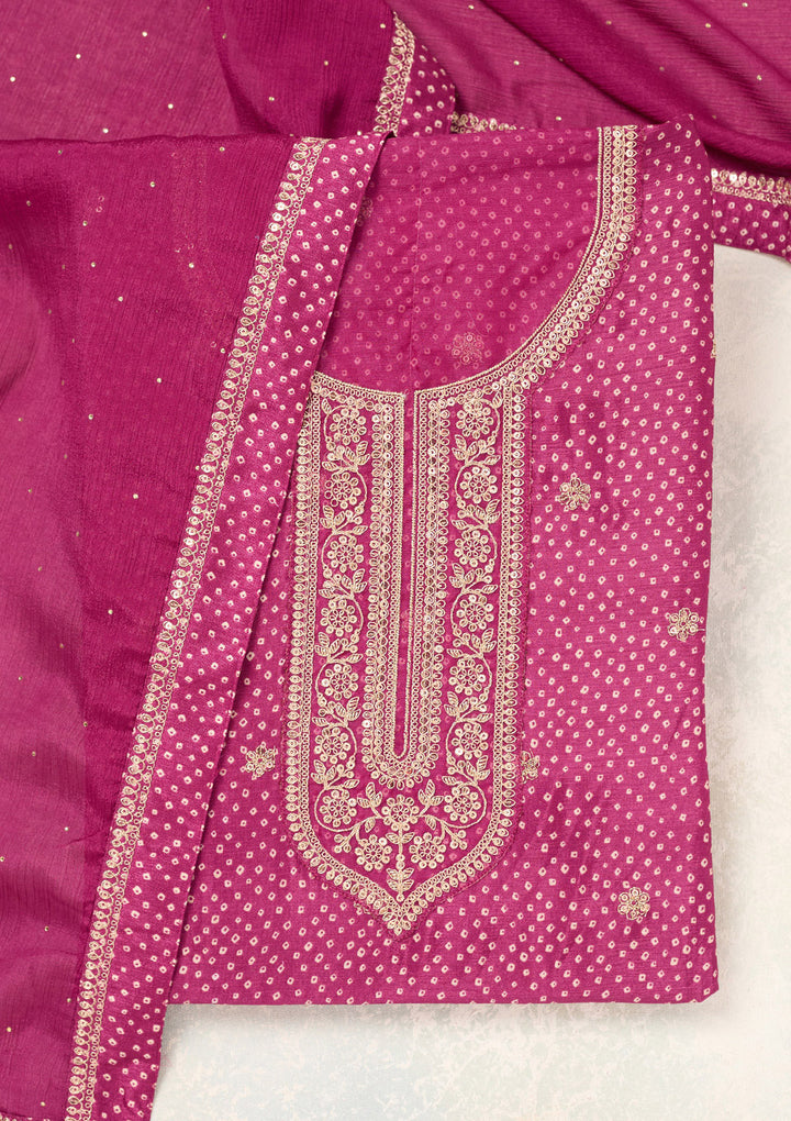 Wine Zariwork (Gold) Chinon Unstitched Salwar Suit