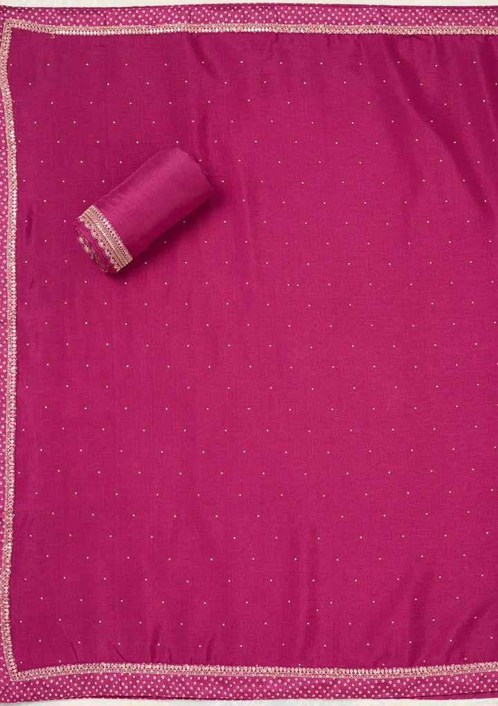 Wine Zariwork (Gold) Chinon Unstitched Salwar Suit