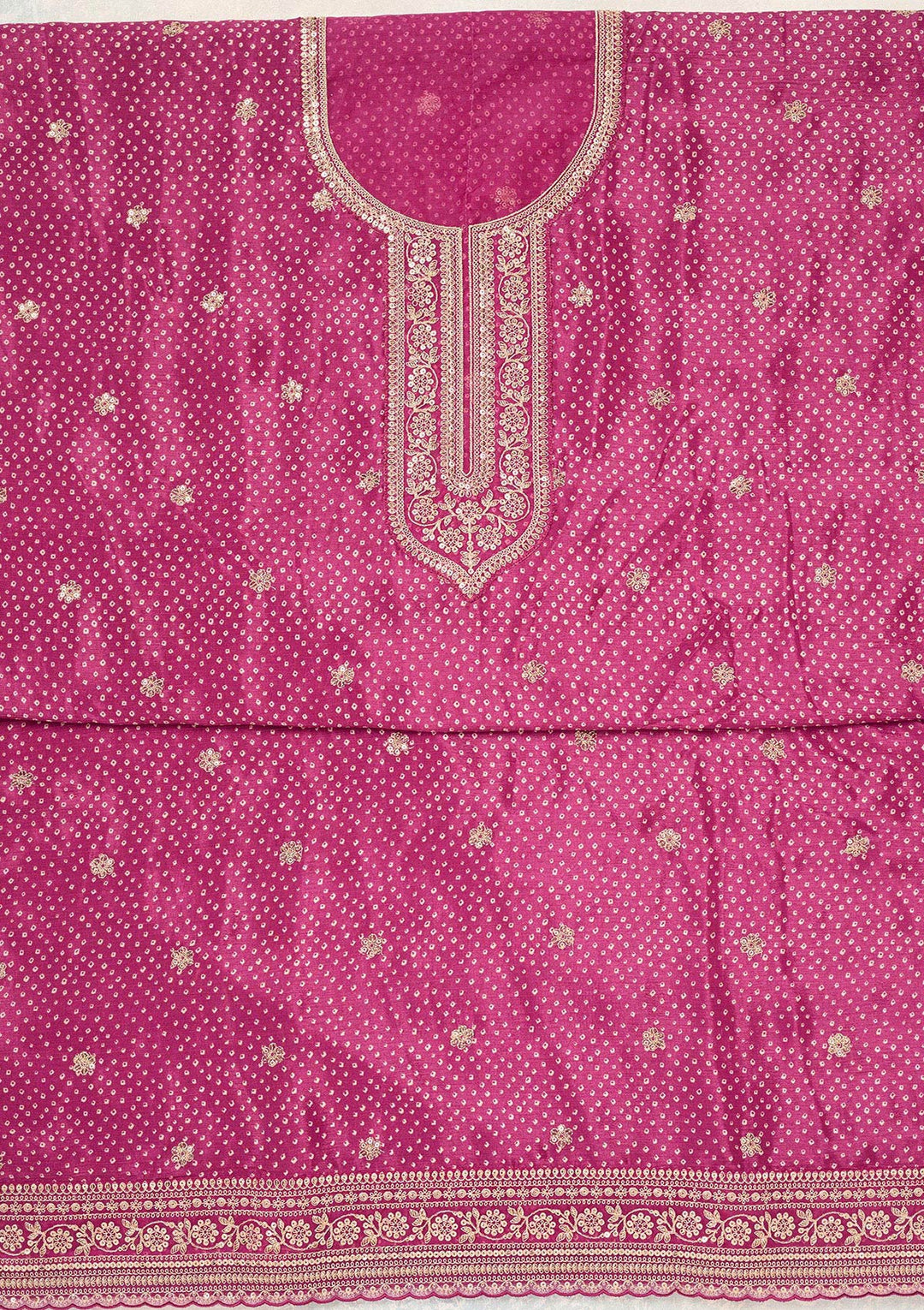 Wine Zariwork (Gold) Chinon Unstitched Salwar Suit