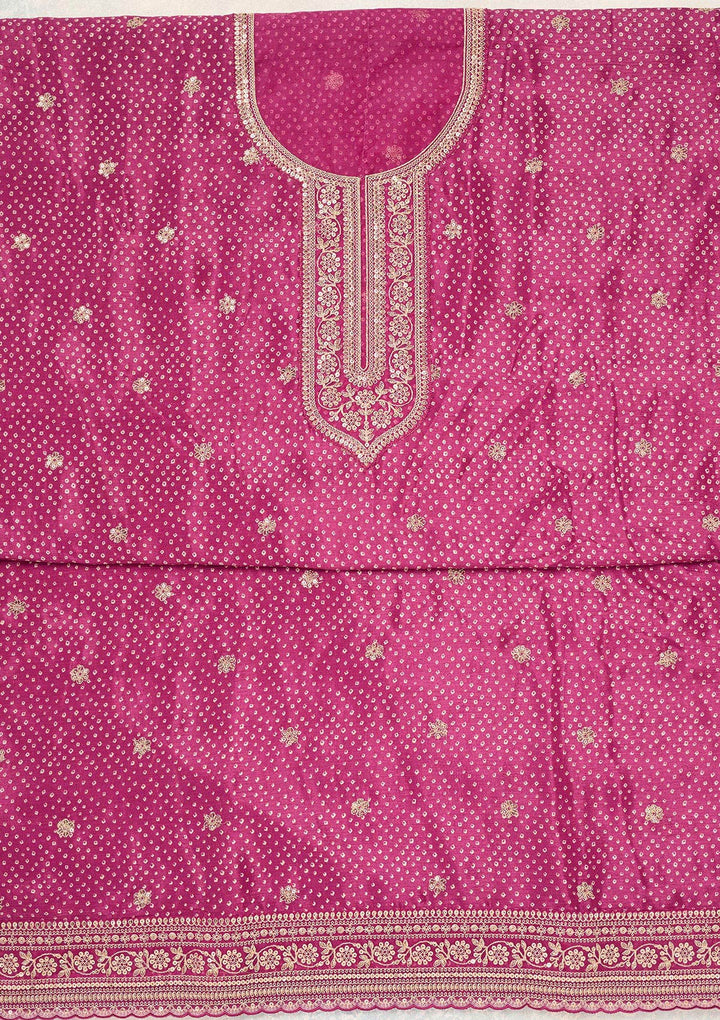 Wine Zariwork (Gold) Chinon Unstitched Salwar Suit