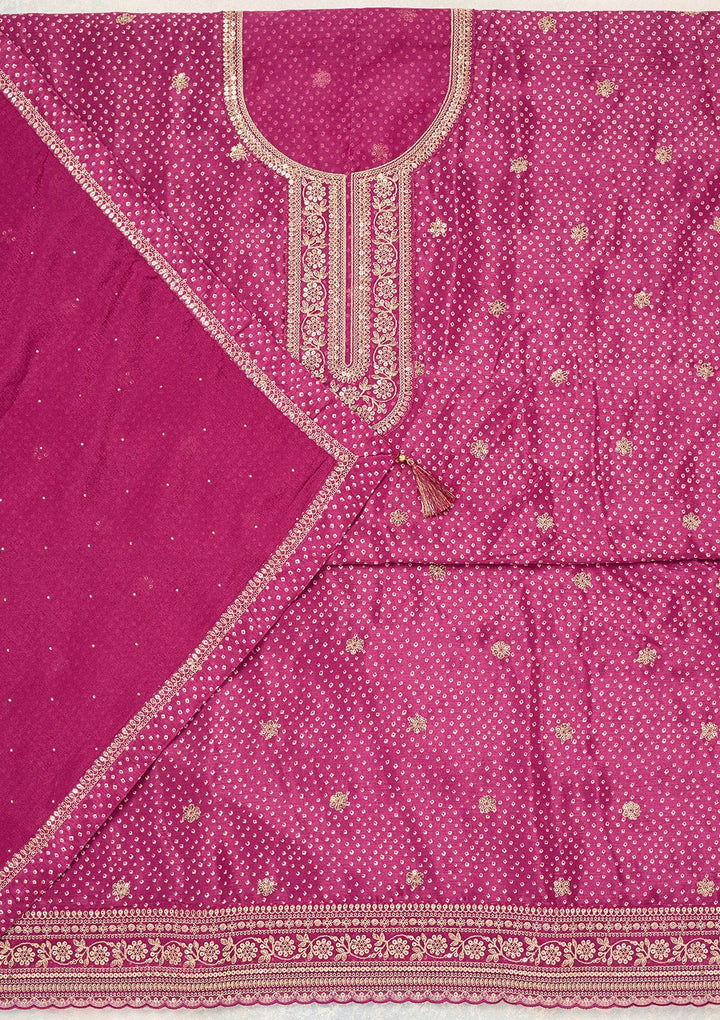 Wine Zariwork (Gold) Chinon Unstitched Salwar Suit