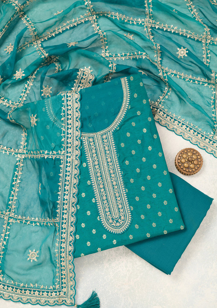 Rama Green Zariwork (Gold) Chinon Unstitched Salwar Suit