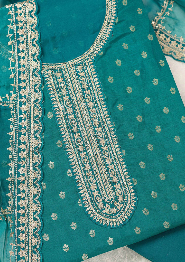 Rama Green Zariwork (Gold) Chinon Unstitched Salwar Suit