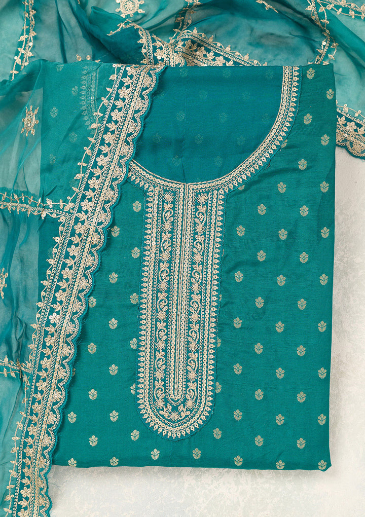 Rama Green Zariwork (Gold) Chinon Unstitched Salwar Suit