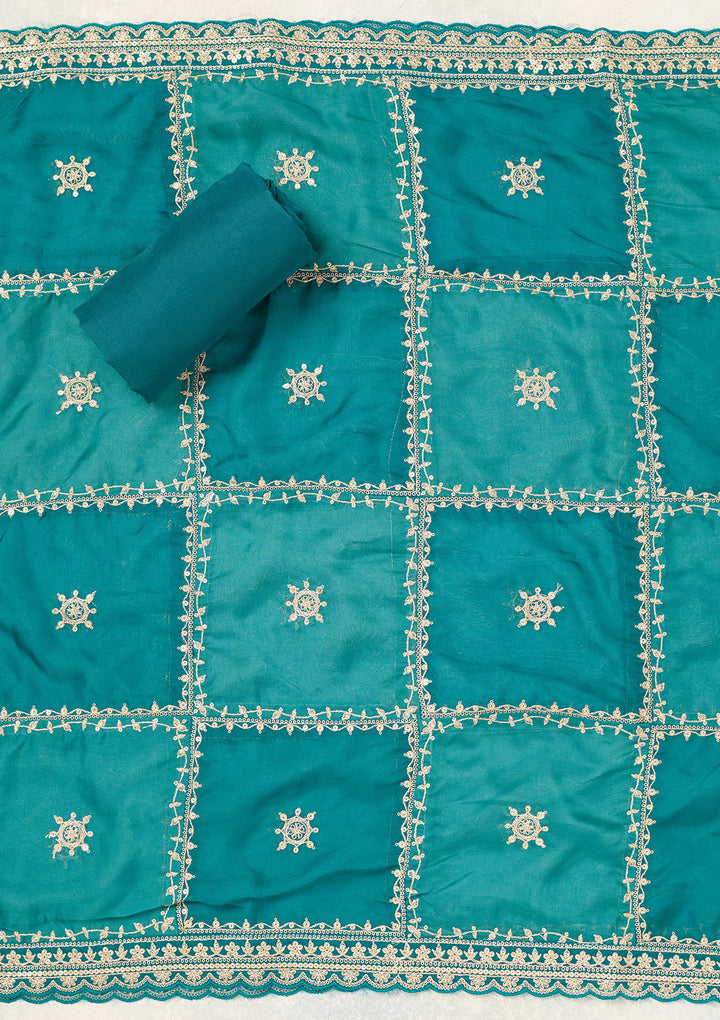 Rama Green Zariwork (Gold) Chinon Unstitched Salwar Suit