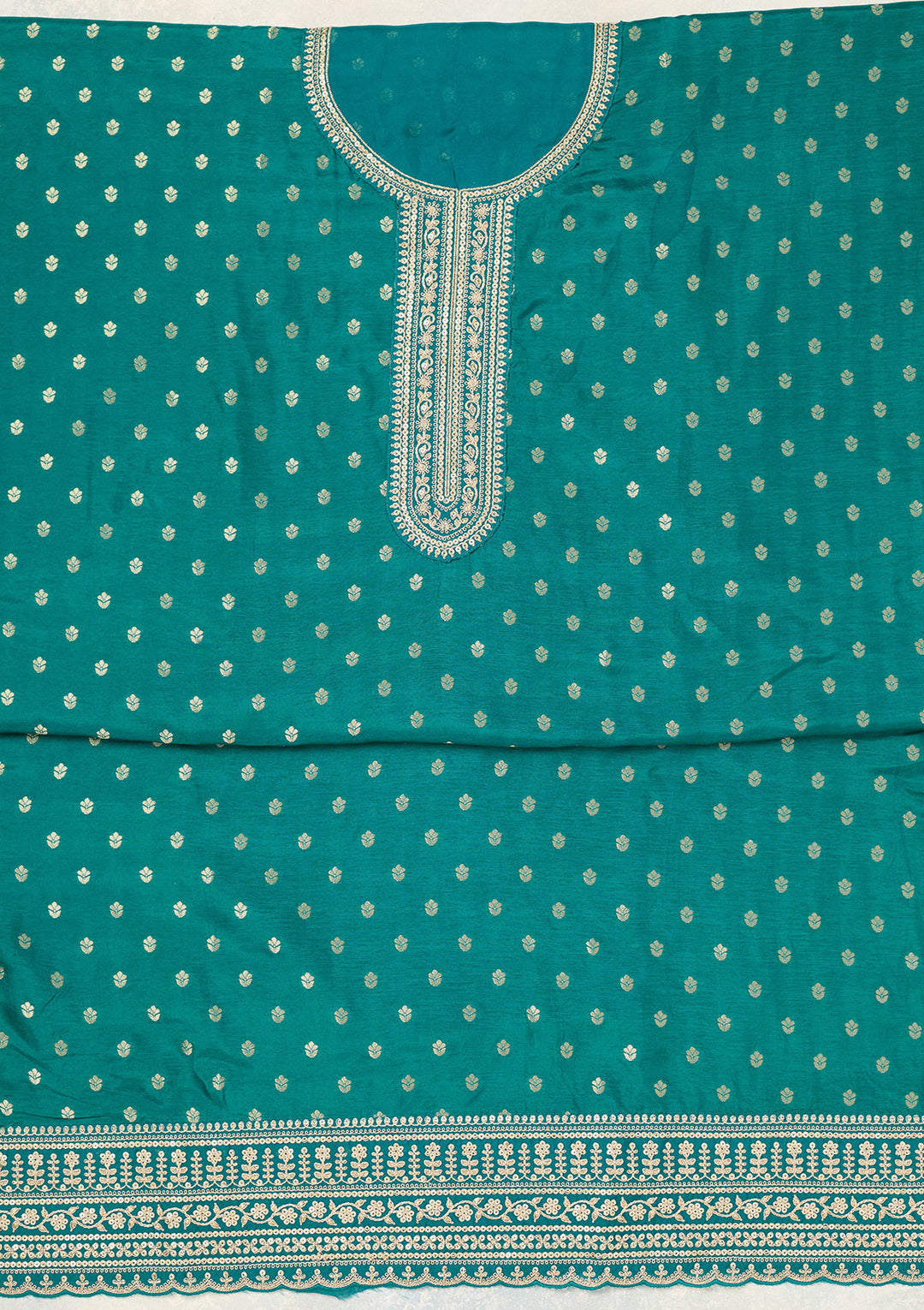 Rama Green Zariwork (Gold) Chinon Unstitched Salwar Suit