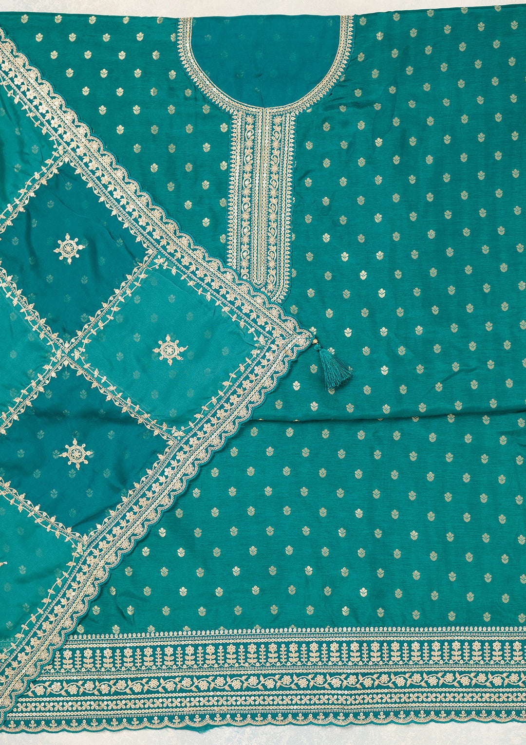 Rama Green Zariwork (Gold) Chinon Unstitched Salwar Suit