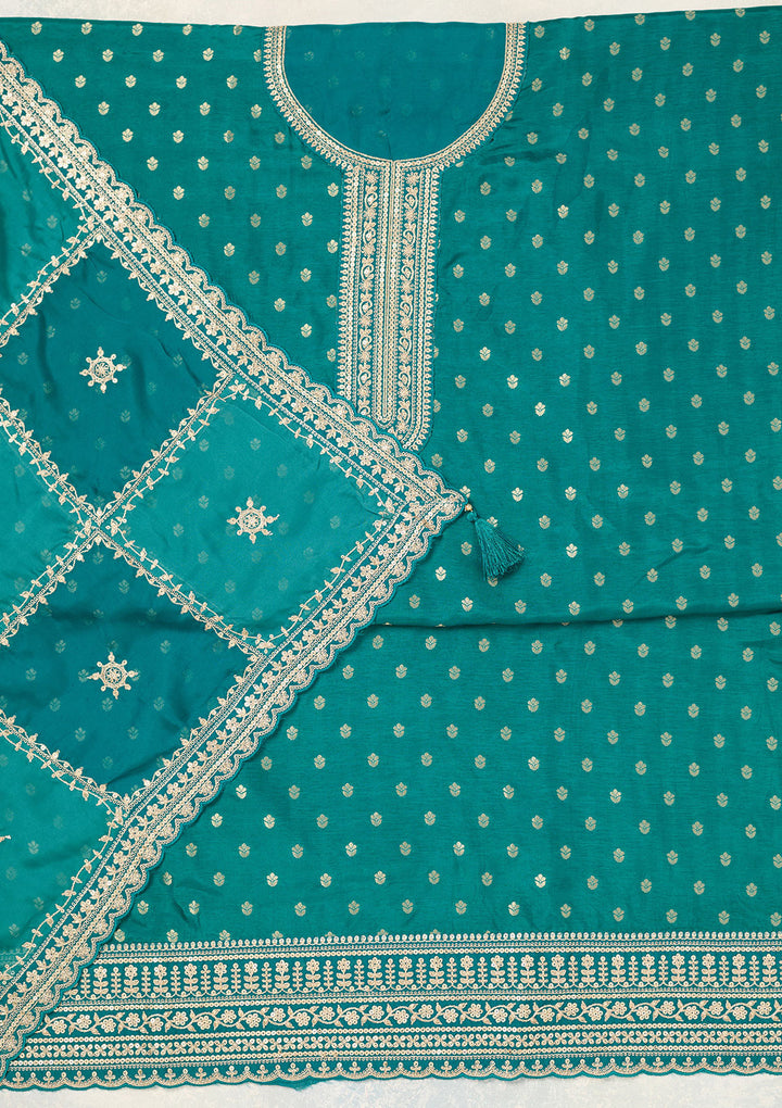 Rama Green Zariwork (Gold) Chinon Unstitched Salwar Suit