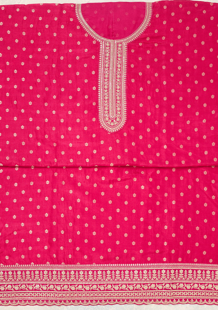 Rani Pink Zariwork (Gold) Chinon Unstitched Salwar Suit