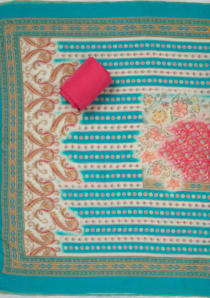Blue Zariwork (Gold) Semi Crepe Unstitched Salwar Suit
