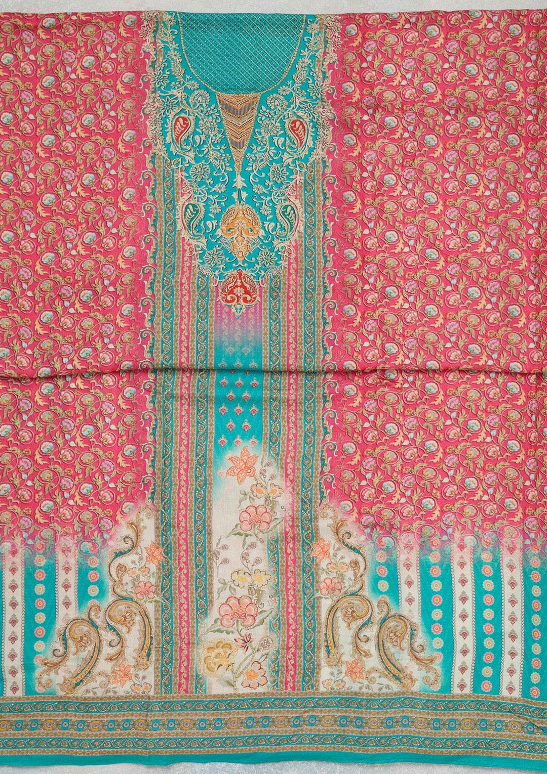 Blue Zariwork (Gold) Semi Crepe Unstitched Salwar Suit