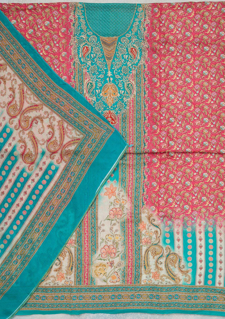 Blue Zariwork (Gold) Semi Crepe Unstitched Salwar Suit