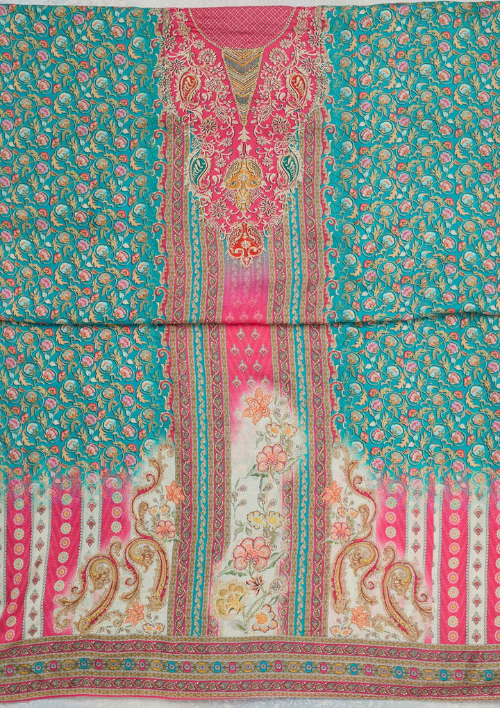 Rani Pink Zariwork (Gold) Semi Crepe Unstitched Salwar Suit