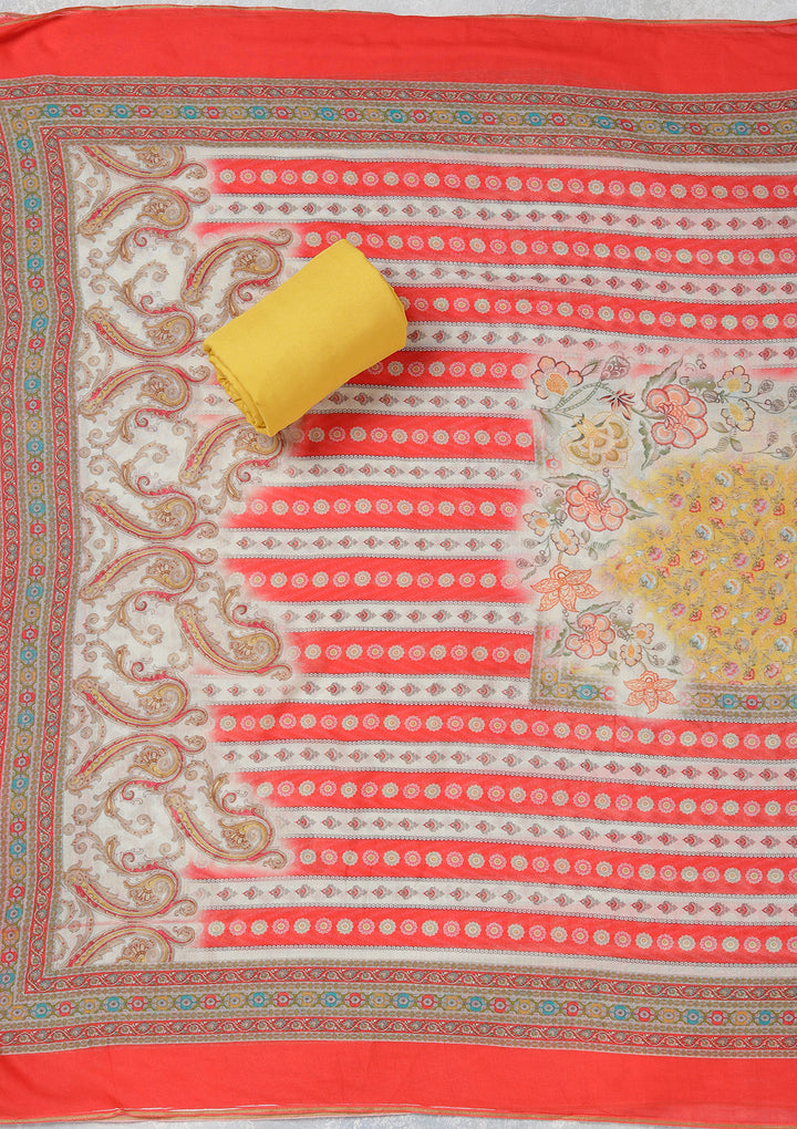 Red Zariwork (Gold) Semi Crepe Unstitched Salwar Suit