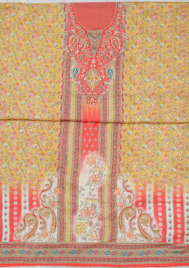 Red Zariwork (Gold) Semi Crepe Unstitched Salwar Suit