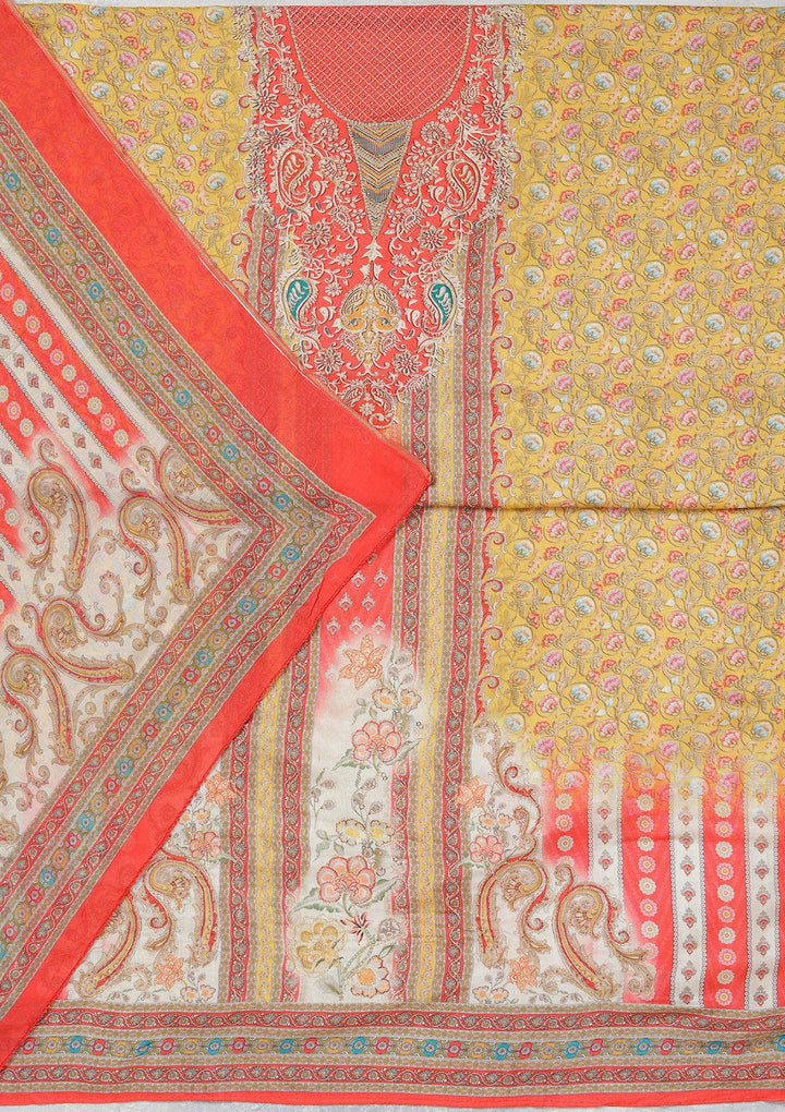 Red Zariwork (Gold) Semi Crepe Unstitched Salwar Suit