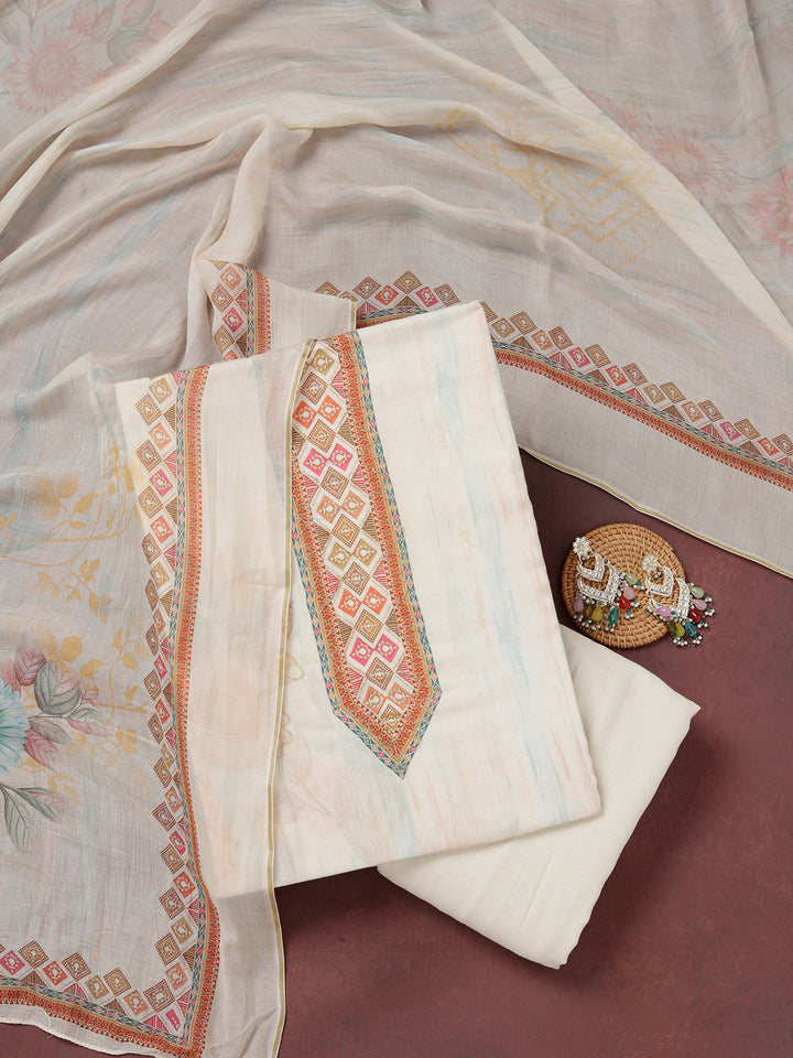 Cream Zariwork (Gold) Semi Crepe Unstitched Salwar Suit