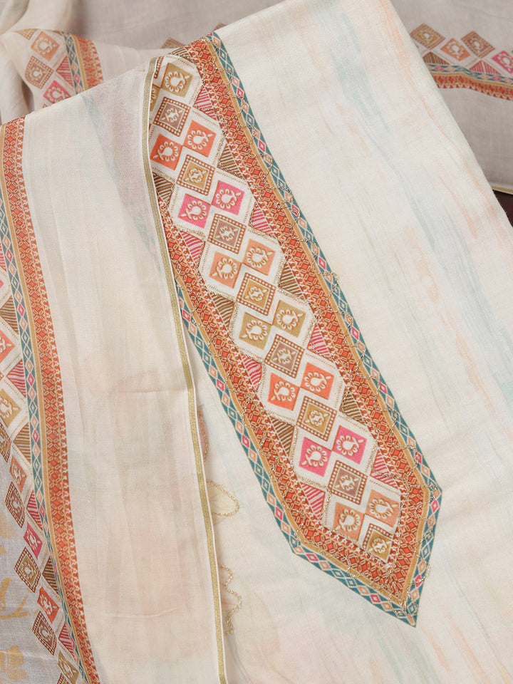 Cream Zariwork (Gold) Semi Crepe Unstitched Salwar Suit
