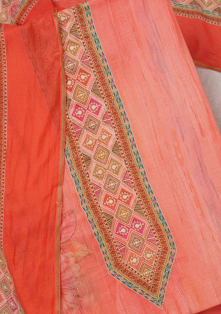 Peach Zariwork (Gold) Semi Crepe Unstitched Salwar Suit