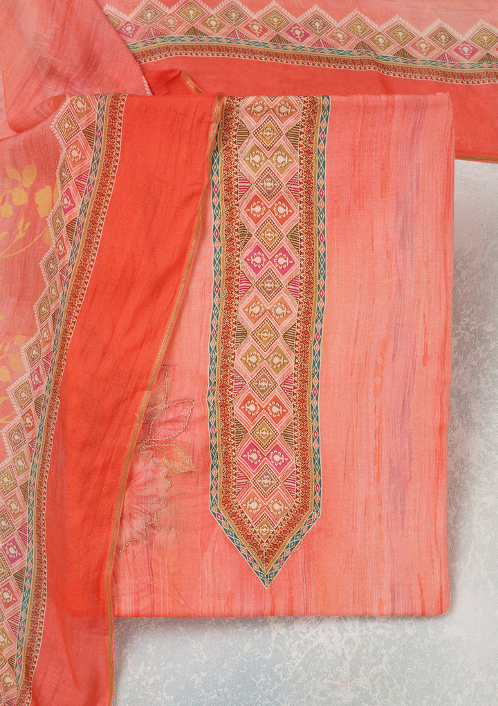 Peach Zariwork (Gold) Semi Crepe Unstitched Salwar Suit