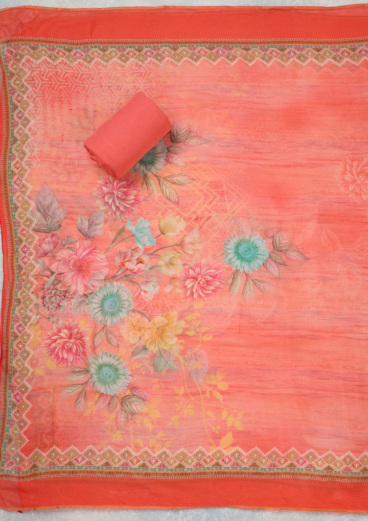 Peach Zariwork (Gold) Semi Crepe Unstitched Salwar Suit