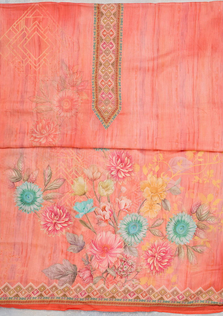 Peach Zariwork (Gold) Semi Crepe Unstitched Salwar Suit