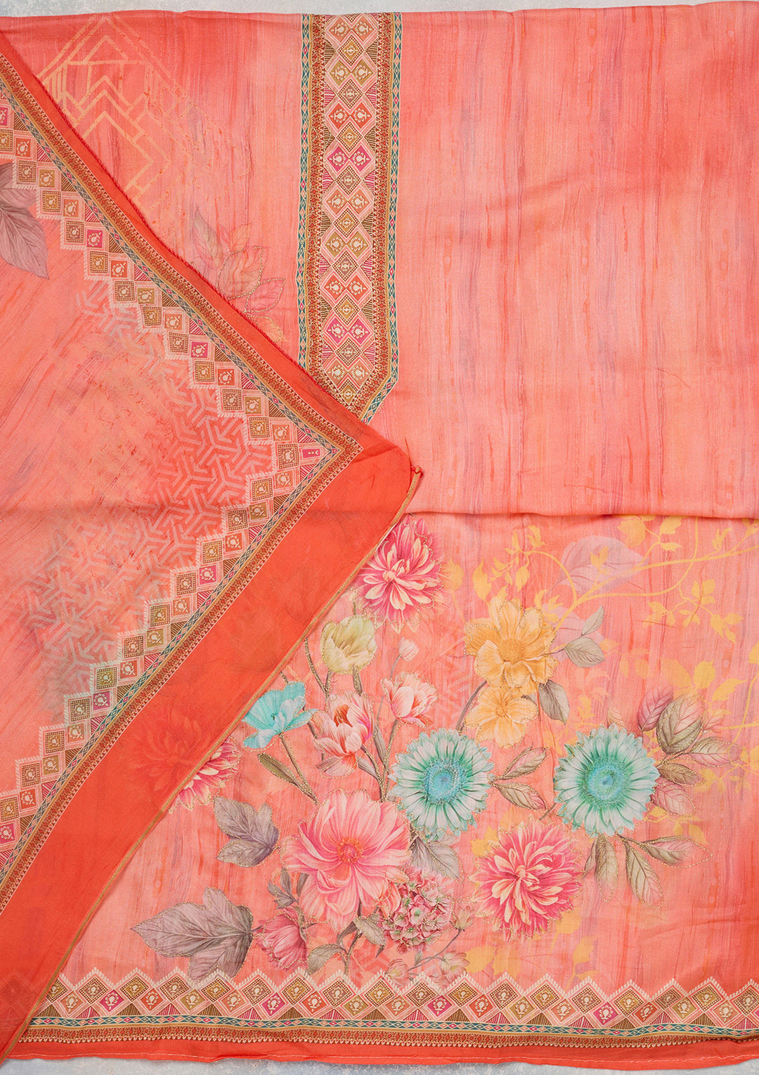 Peach Zariwork (Gold) Semi Crepe Unstitched Salwar Suit