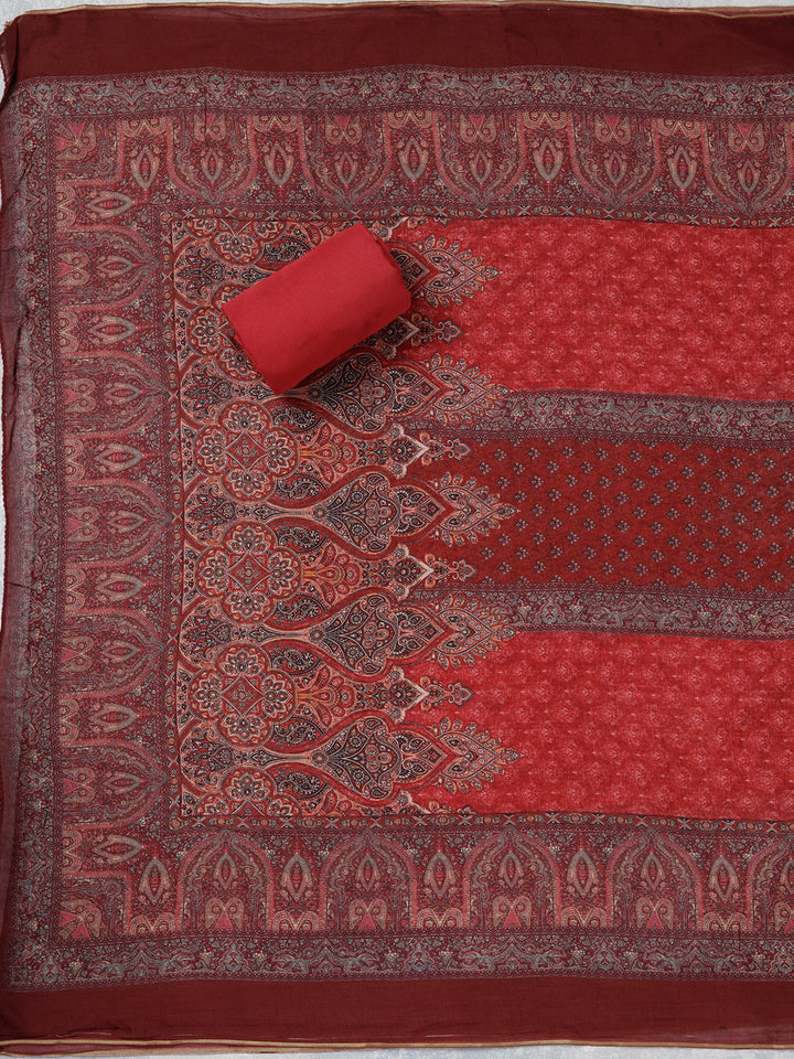 Maroon Zariwork (Gold) Semi Crepe Unstitched Salwar Suit