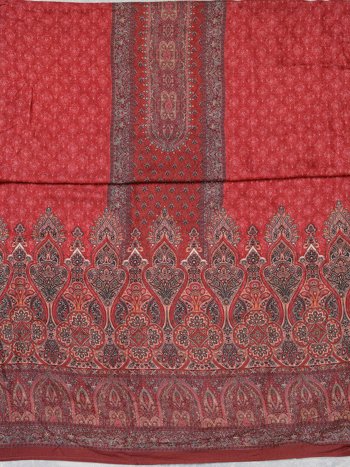 Maroon Zariwork (Gold) Semi Crepe Unstitched Salwar Suit