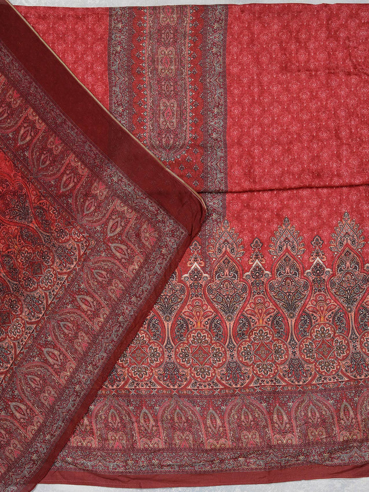 Maroon Zariwork (Gold) Semi Crepe Unstitched Salwar Suit