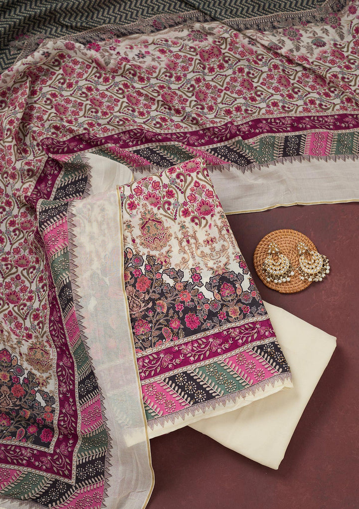 Cream Zariwork Semi Crepe Unstitched Salwar Suit