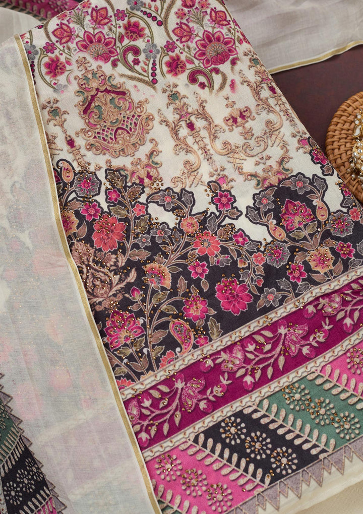 Cream Zariwork Semi Crepe Unstitched Salwar Suit