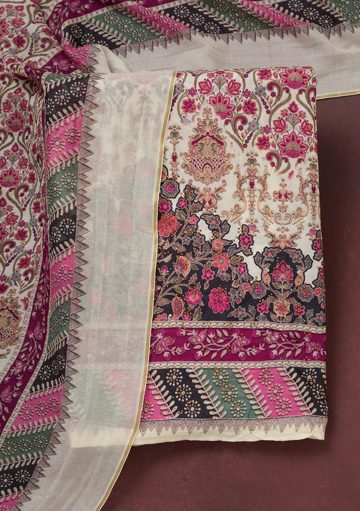 Cream Zariwork Semi Crepe Unstitched Salwar Suit