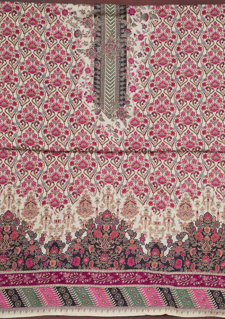 Cream Zariwork Semi Crepe Unstitched Salwar Suit