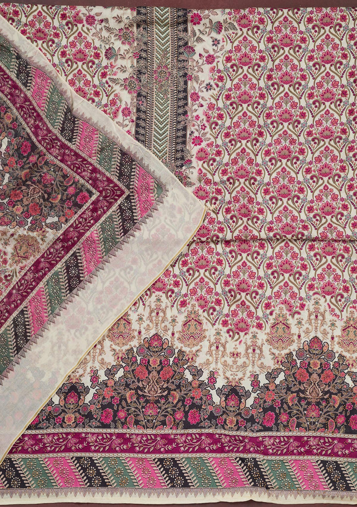 Cream Zariwork Semi Crepe Unstitched Salwar Suit