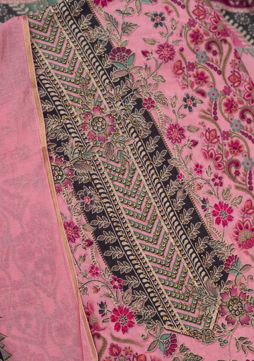 Pink Zariwork Semi Crepe Unstitched Salwar Suit