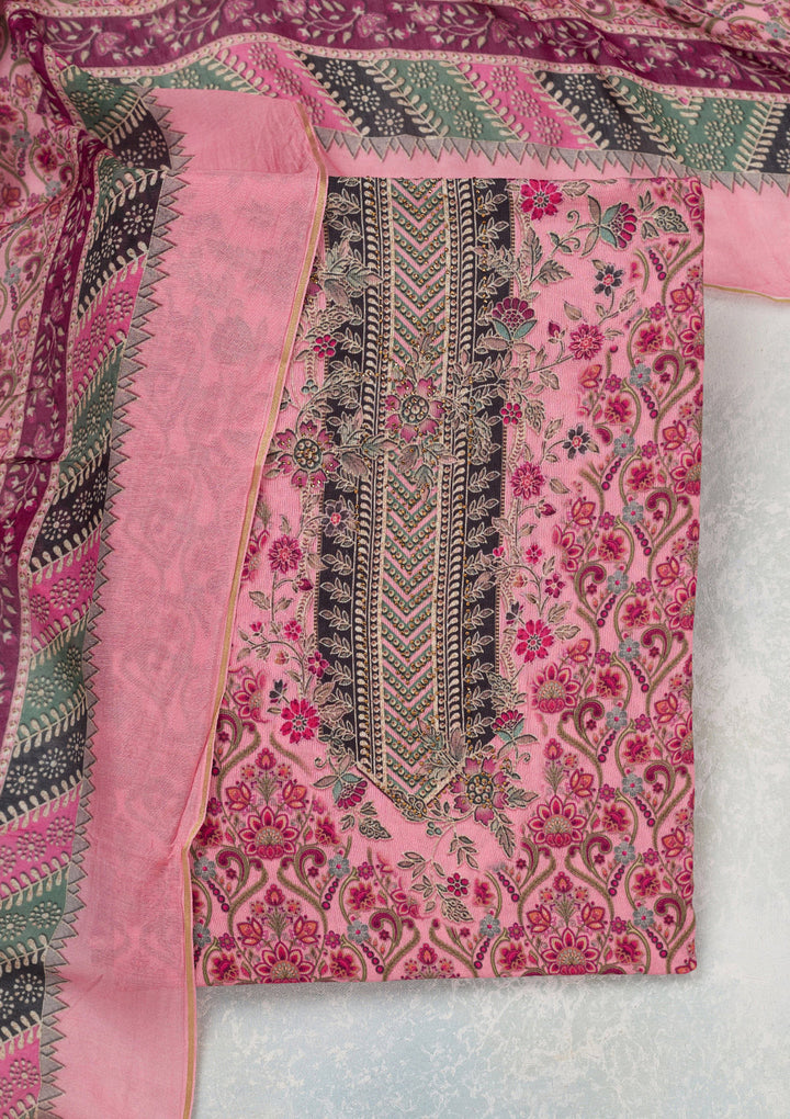 Pink Zariwork Semi Crepe Unstitched Salwar Suit