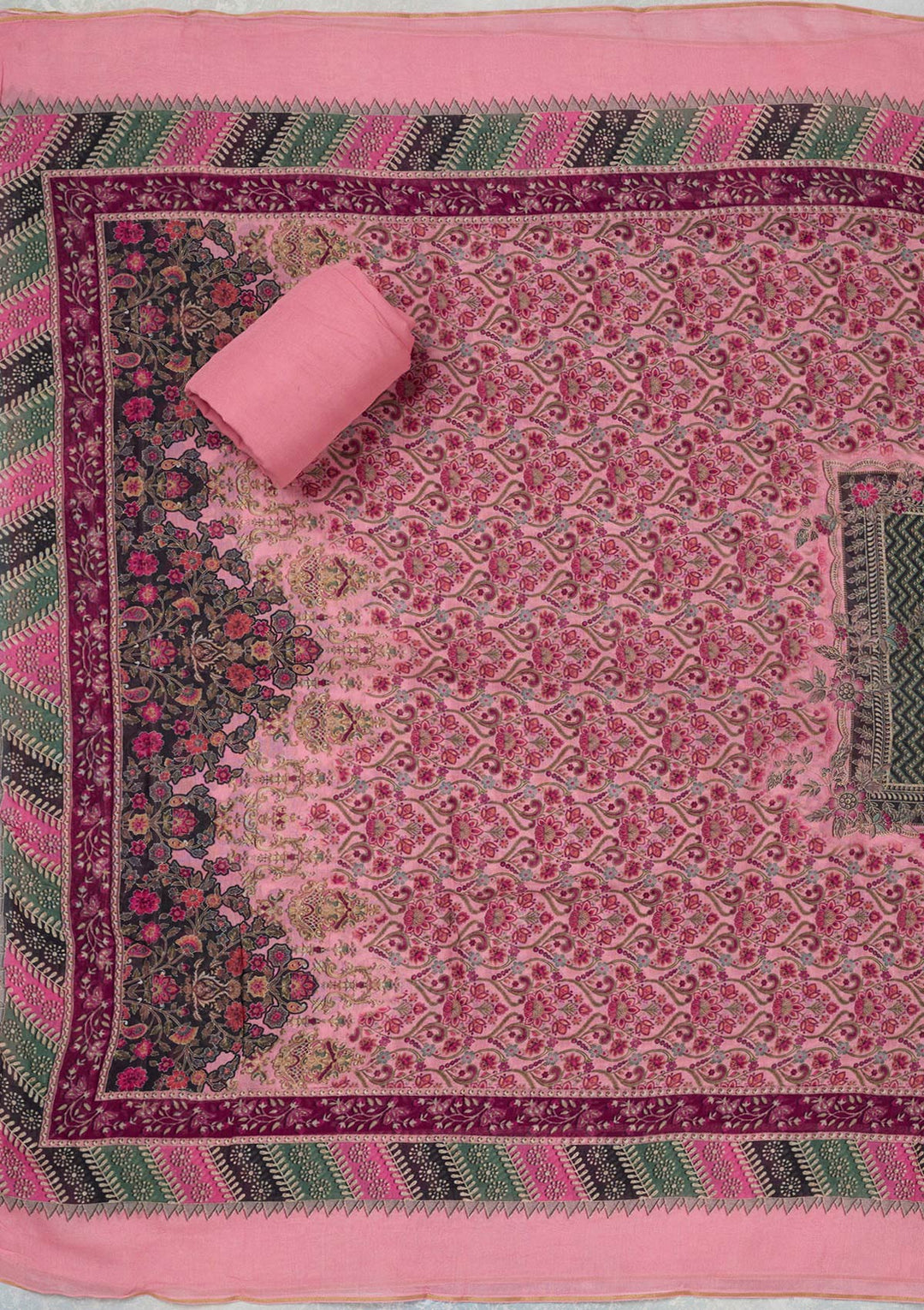 Pink Zariwork Semi Crepe Unstitched Salwar Suit