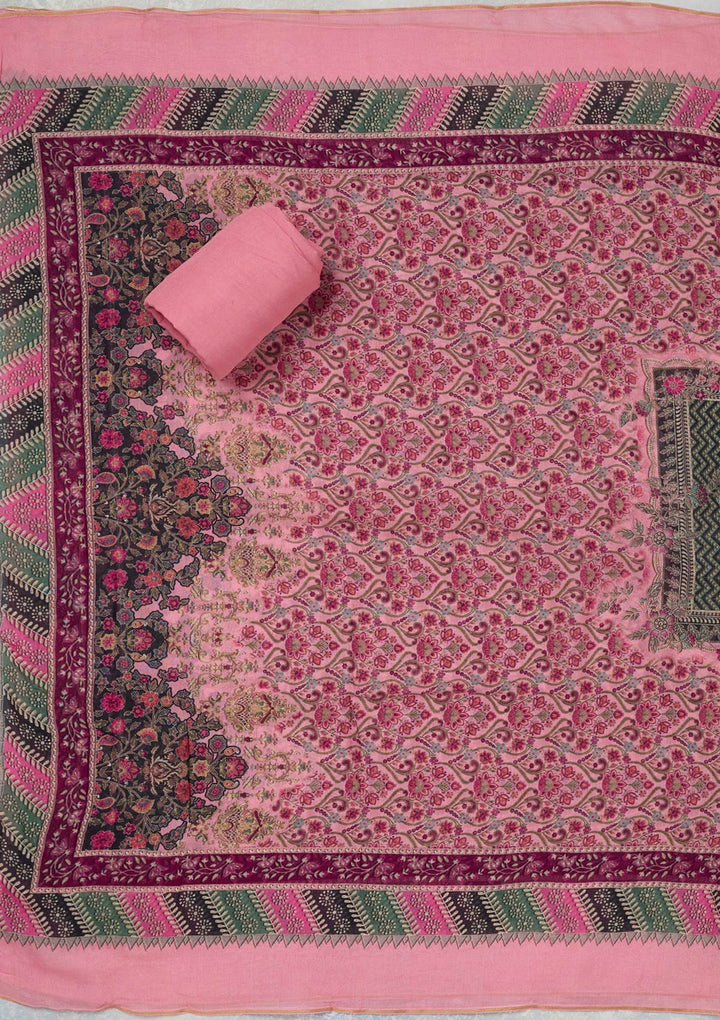 Pink Zariwork Semi Crepe Unstitched Salwar Suit