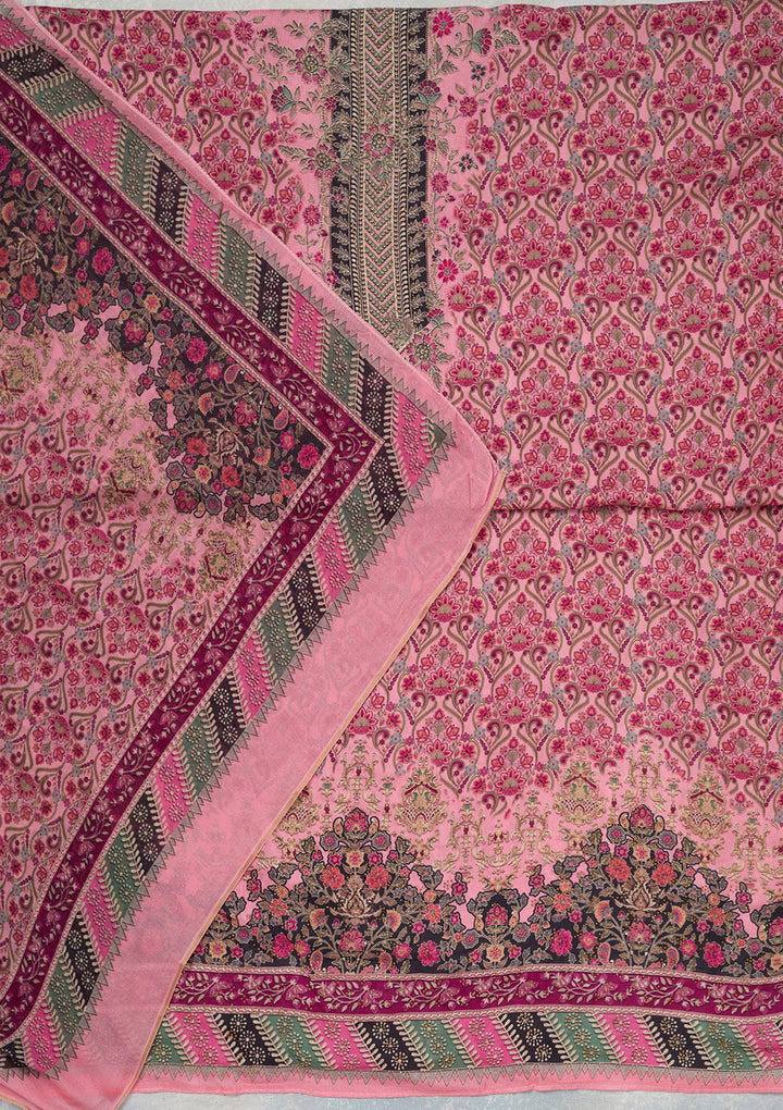 Pink Zariwork Semi Crepe Unstitched Salwar Suit