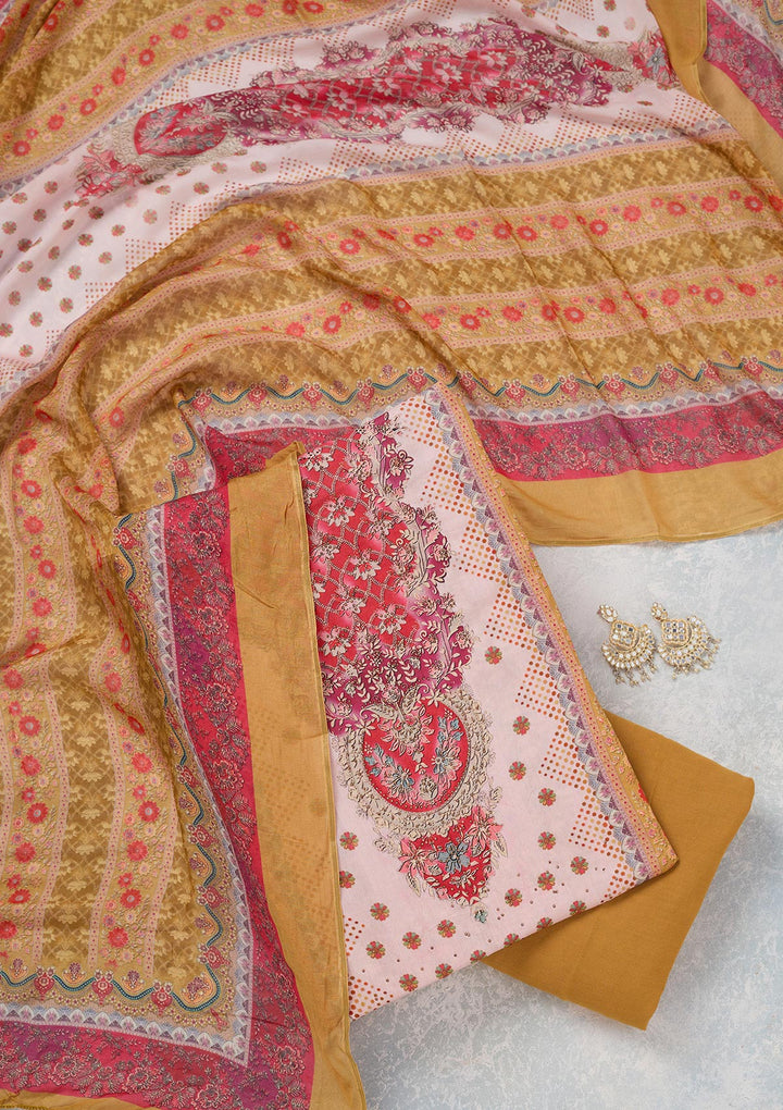 Baby Pink Zariwork Semi Crepe Unstitched Salwar Suit