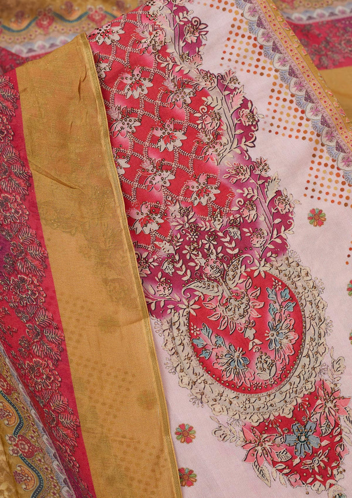 Baby Pink Zariwork Semi Crepe Unstitched Salwar Suit