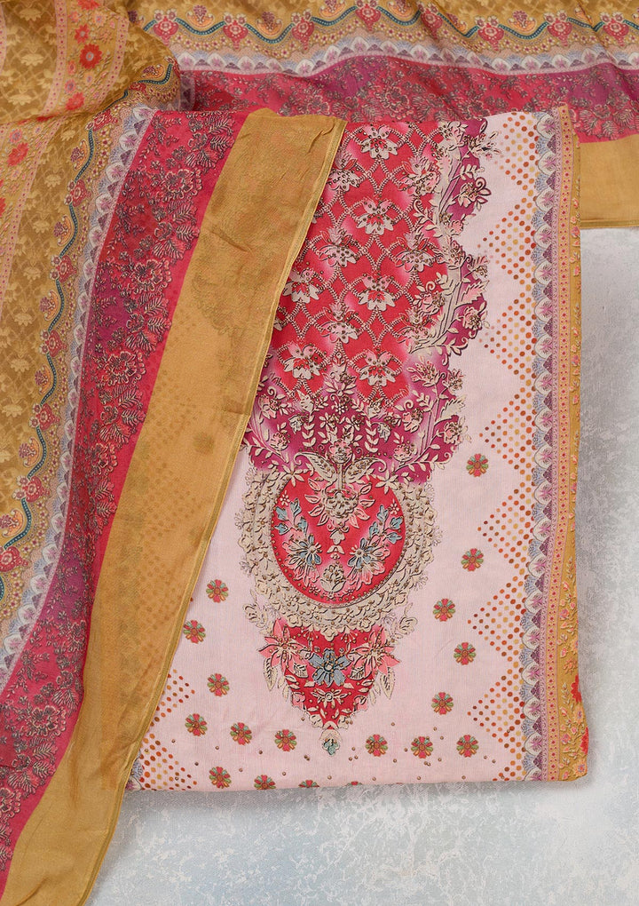 Baby Pink Zariwork Semi Crepe Unstitched Salwar Suit