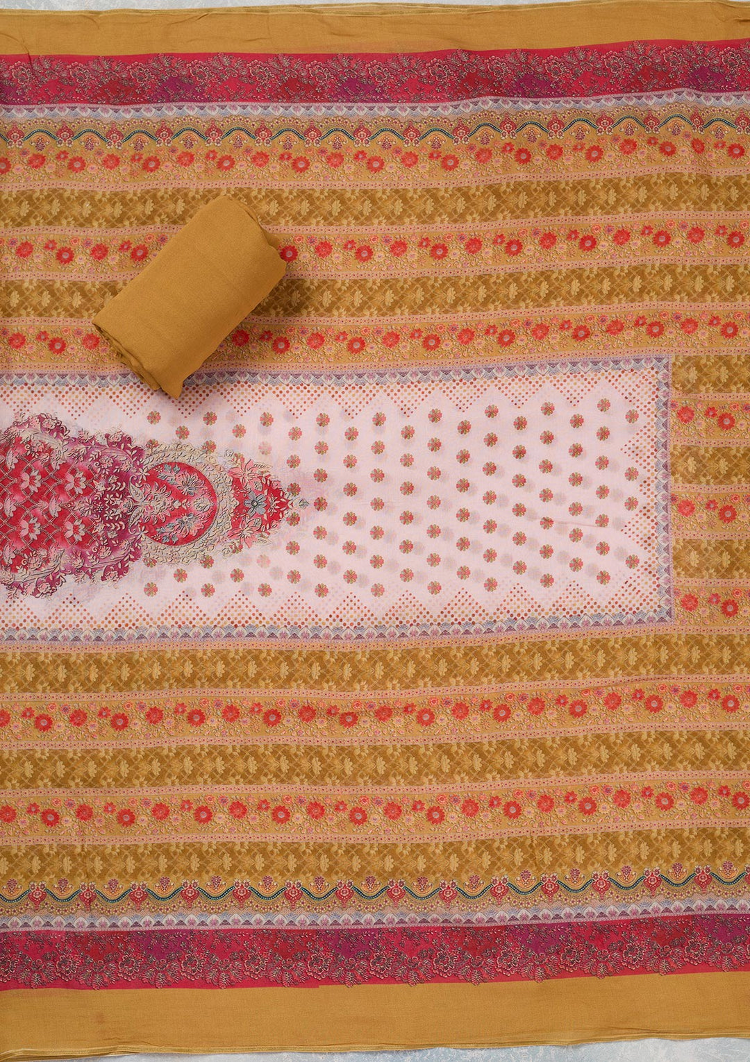 Baby Pink Zariwork Semi Crepe Unstitched Salwar Suit