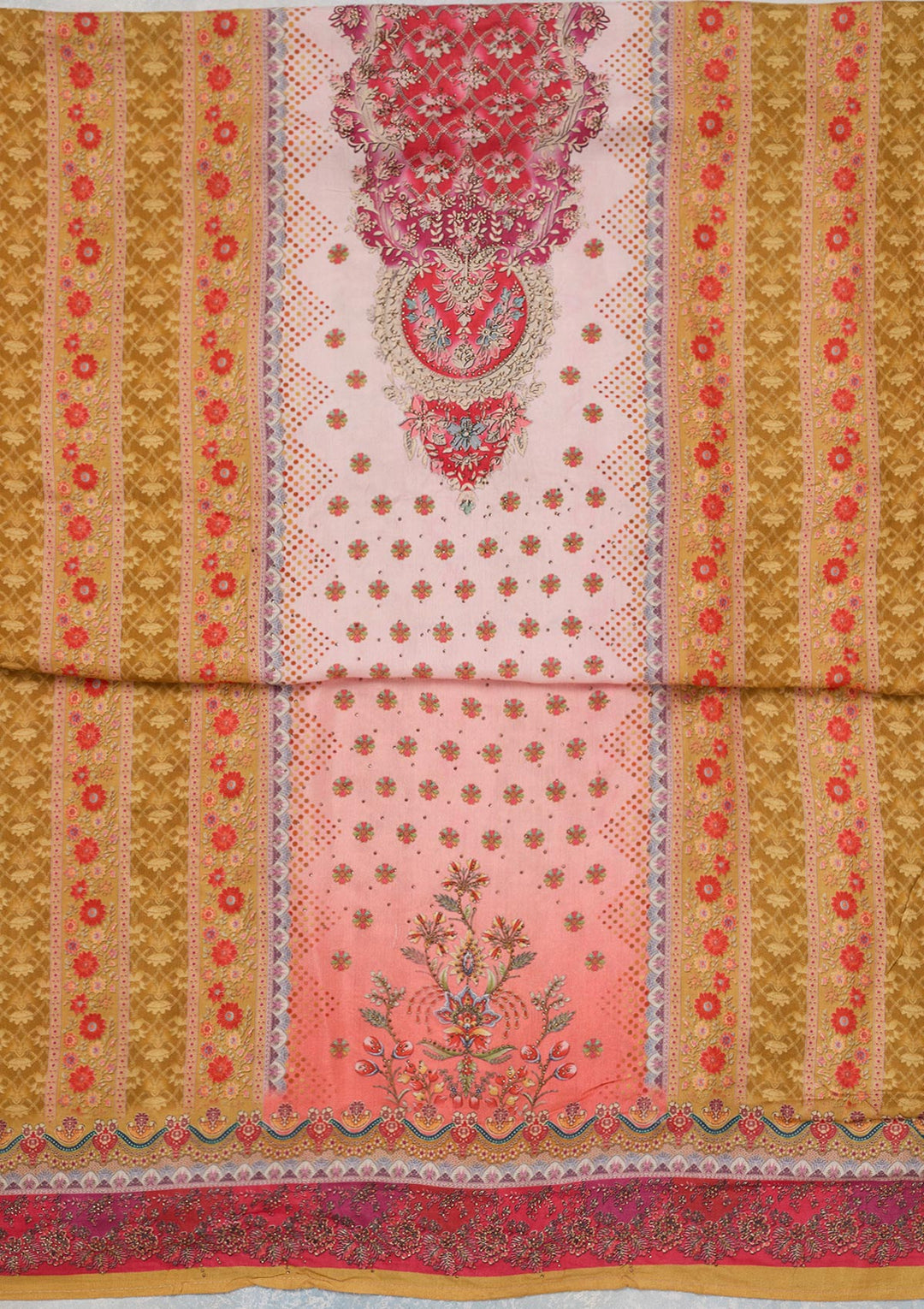 Baby Pink Zariwork Semi Crepe Unstitched Salwar Suit
