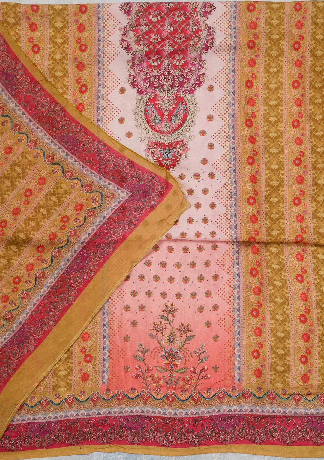 Baby Pink Zariwork Semi Crepe Unstitched Salwar Suit