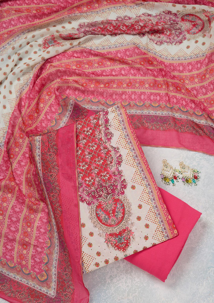 Cream Zariwork Semi Crepe Unstitched Salwar Suit
