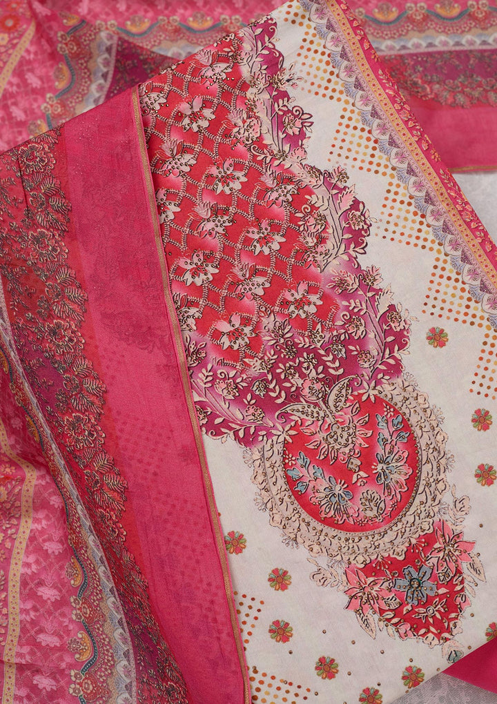 Cream Zariwork Semi Crepe Unstitched Salwar Suit